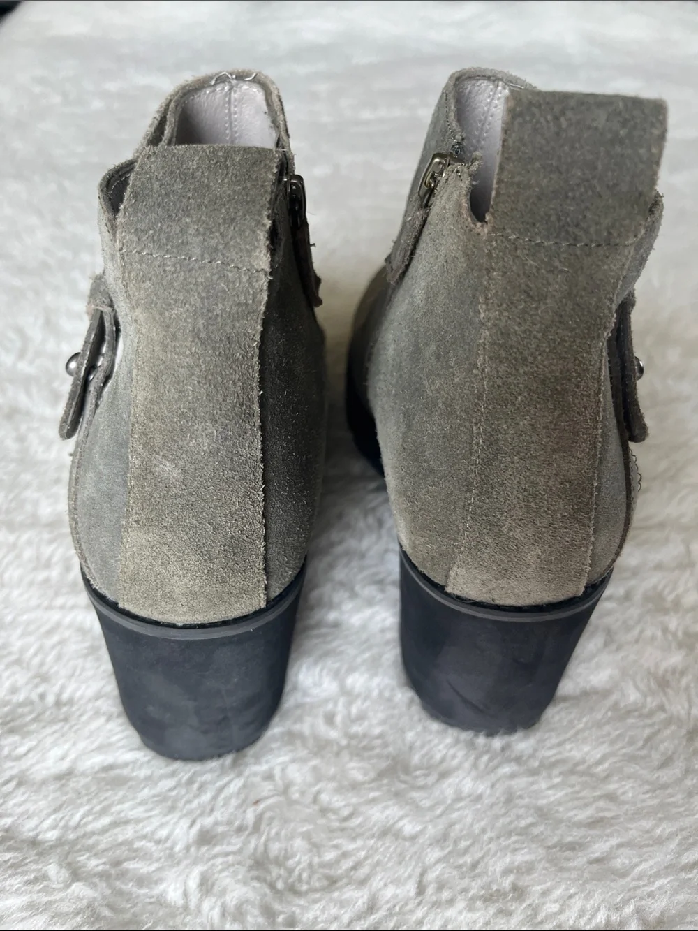 Eileen Fisher Tinker Olive Gray Green Moss Suede Wedge Ankle Boots size 9.5